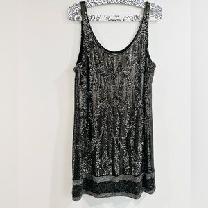Haute Hippie Black and Silver Sequin Midi Dress